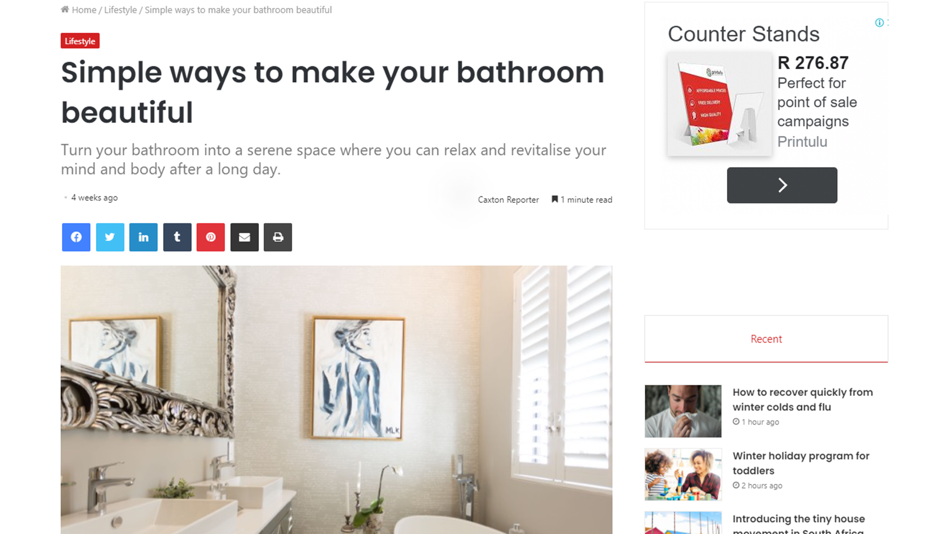 Sandton Chronicle Simple ways to make your bathroom beautiful Kim Williams Design