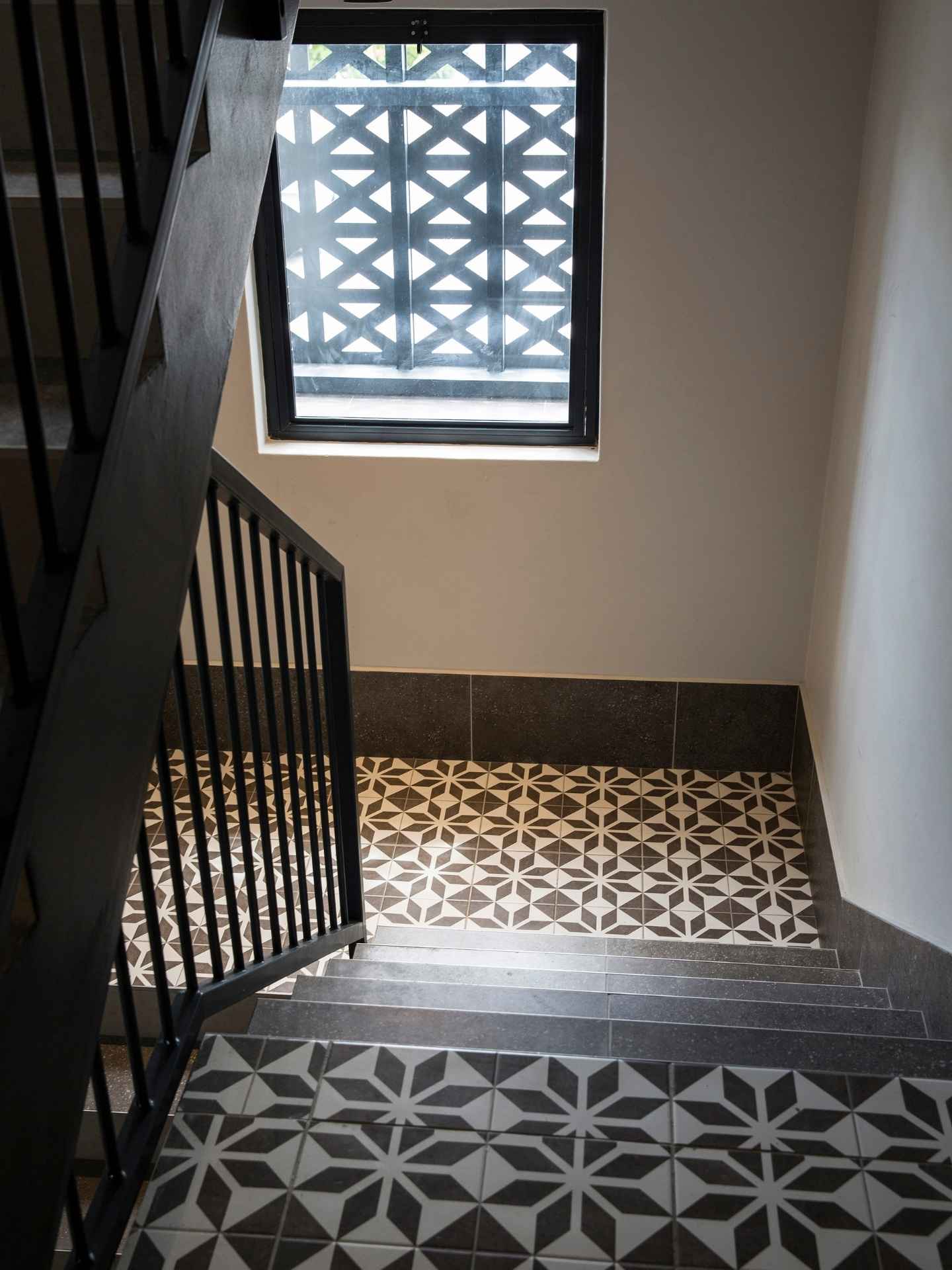 Modern Retro stairwell with patterned tiles